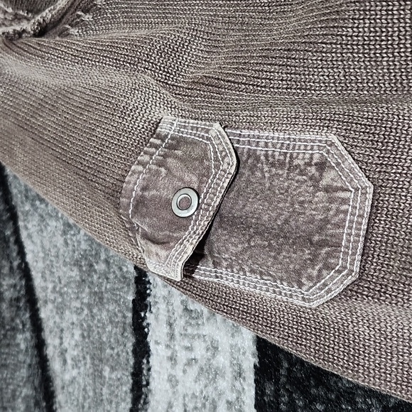 VINTAGE BKE QUARTER-BUTTON MOCK-NECK SNAP-POCKET SLEEVE PATTERN BROWN SW… - Picture 5 of 11